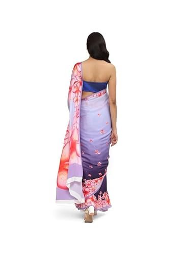 Satya Paul Purple Lavender Cotton Printed Saree for Women - Image 4