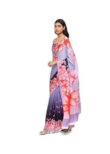 Satya Paul Purple Lavender Cotton Printed Saree for Women