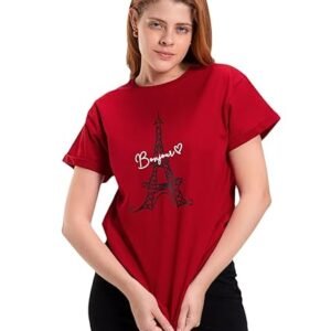 Bewakoof Women's Solid 100% Cotton T-Shirt - Boyfriend Fit, Round Neck, Half Sleeve