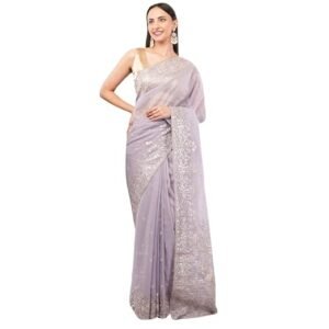 Gaon Originals Lavender Silk Saree with Hand Zari Embroidery – Festive & Occasion Wear