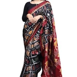 BigRayn Women's Black Nabakothi Odisha Handloom Sambalpuri Silk Saree