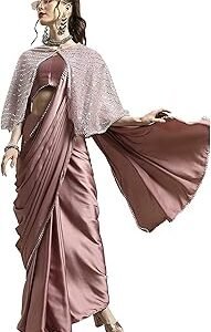 Women's Saree with Embellished Cape (WM1946_Pink)
