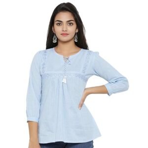 Yash Gallery Women's Cotton Regular Fit Embroidered Summer Tops