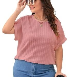 Zilcon Womens Dressy Casual Business Work Tops Summer Half Sleeve Shirts Boat Neck Jacquared Tshirts