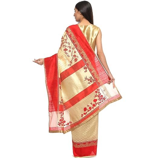 Satya Paul White Banarasi Silk Embroidered Women Saree with Blouse piece - Image 4