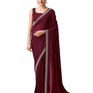 Georgette Organza Saree with Pearl Embellishments Swarovski Stone work Comes With Unstitched Blouse Piece