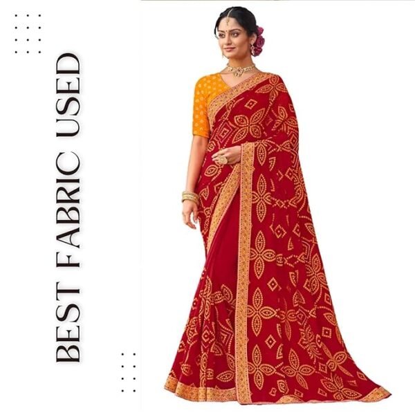Resham Embroidered Work And Stone Work Chiffon Saree In Red Color With Unstitched Blouse - Embrace Trendy Style and Timeless Elegance in this Exquisite Attire - Image 3