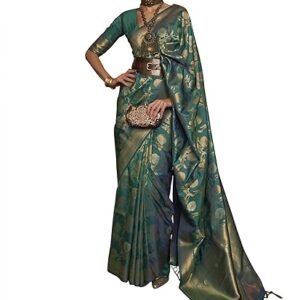 KHILAM Women's Woven Design Silk Blend Saree With Unstitched Blouse Piece