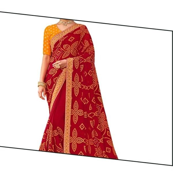 Resham Embroidered Work And Stone Work Chiffon Saree In Red Color With Unstitched Blouse - Embrace Trendy Style and Timeless Elegance in this Exquisite Attire - Image 2
