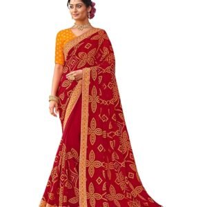 Resham Embroidered Work And Stone Work Chiffon Saree In Red Color With Unstitched Blouse - Embrace Trendy Style and Timeless Elegance in this Exquisite Attire