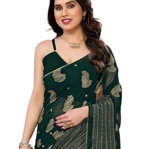SIRIL Women's Georgette Foil Printed Saree with Unstitched Blouse Piece