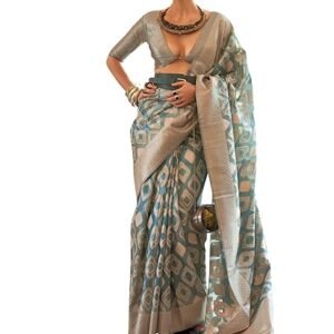 KHILAM Women's Kalki Koechlin Banarasi Organza Silk Saree With Unstitched Blouse Piece