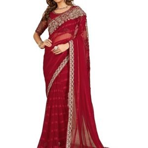 Chiffon Embroidered Sequence Border Saree with Blouse Piece