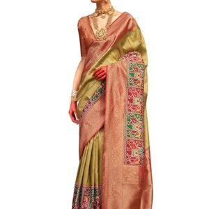 Women's Silk Blend Ethnic Motif Printed Saree With Unstitched Blouse
