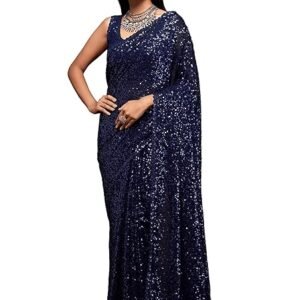 Women's Thread and Sequins Embroidered Saree with Blouse Piece