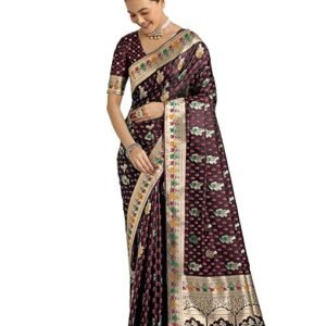Evocative Gold Bordar Banarasi Zari Woven Work Satin Silk Saree With Admirable Blouse Piece (15800_Color