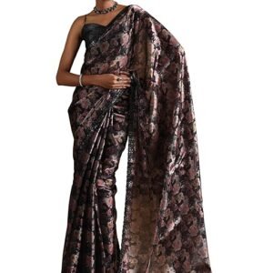 Womens Printed Satin Saree With Blouse Piece