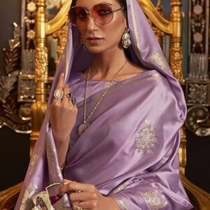 KHILAM Women's Floral Woven Design Banarasi Pure Silk Sarees For Women With Unstitched Blouse Piece (KSBLE2240_Parent)