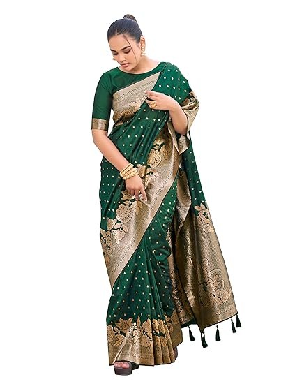 MANOHARI Women's Trendy Banarasi Woven Saree with Heavy Jacquard Work, Elegant Design, Silk Saree with Maching Lace Border Unstitched Blouse Piece for Weddings & Festive Occasions