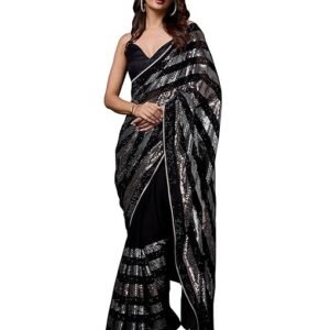 Georgette Embroidery Sequence Work Saree With Unstitched Blouse Piece