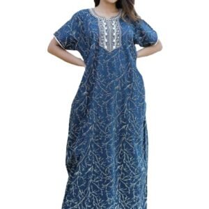 Women's Pure Cotton Block Print Regular Rajasthani Jaipuri Maxi Nighty