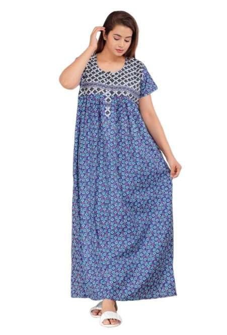 Women Flower Printed Casual Wear Cotton Nighty - Gown-MFNT5014