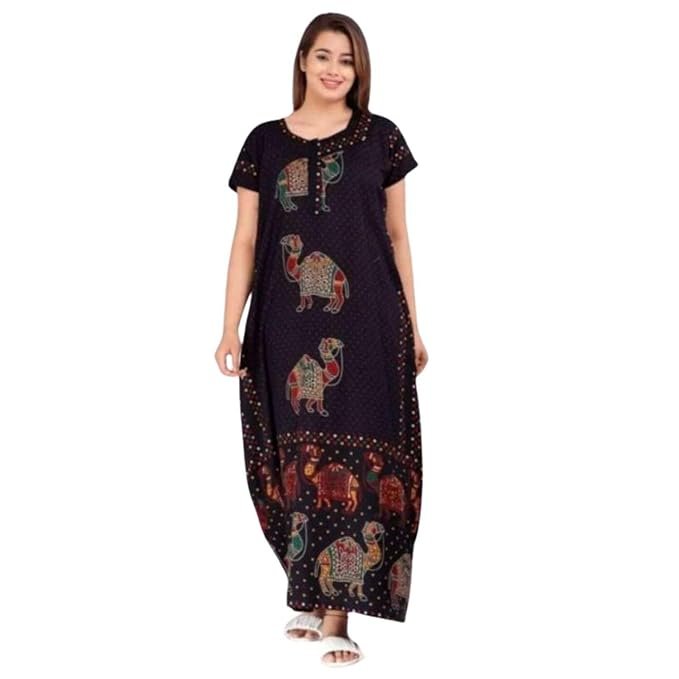Women's Cotton Printed Kaftan Maxi Night Dress | Pure Cotton Night Gown | Maxi Dress | Frock Nighty for Women | Gown for Women
