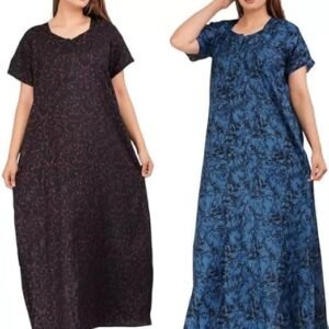 NILOUFO Women’s Cotton Printed Maxi Nighty – Pack of 2 Soft Ankle-Length Night Dresses | Free Size Sleepwear Gowns for Women