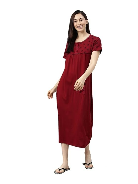 KRYPTIC Womens Pure Cotton Printed Calf Length Nightdress