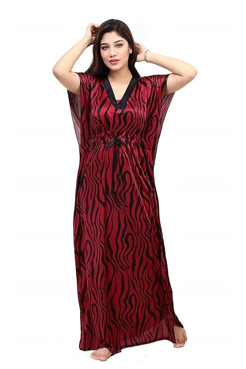 G4Girl Women's Silk Geometric Print Maxi Nightgown