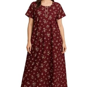 Bahumaan Pure Cotton Nighty for Women Floral with Pocket Free Size | Maxi Dress for Women Cotton | Night Dress for Woman Gown | Nighty for Women Stylish