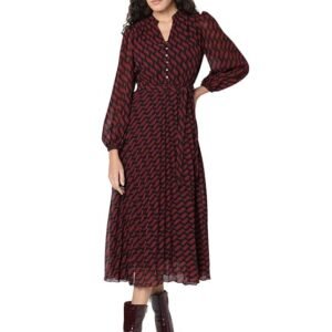 VERO MODA Women's Printed Wrap Fit and Flare Midi Dress | Full Sleeves