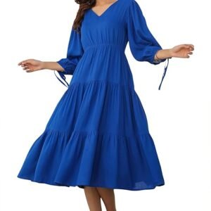 Janasya Women's Royal Blue Rayon Solid Tiered Dress