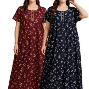 Bahumaan Pure Cotton Nighty for Women Floral with Pocket Free Size | Maxi Dress for Women Cotton | Night Dress for Woman Gown | Nighty for Women Stylish