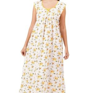 Breezly Women Pure Cotton Maxi 's Nightdress Nighty Yellow, free size