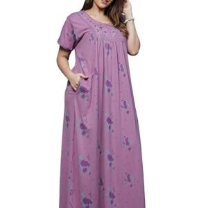 9shines Label Stylish Cotton Blend Nighty Maxi for Women | Full Length Trendy Nightgown | Premium Nightdress | Nightwear | Embroidery Nighty with Pocket (5256)