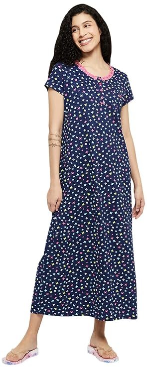 Max Women Cotton Printed Midi Night Gown