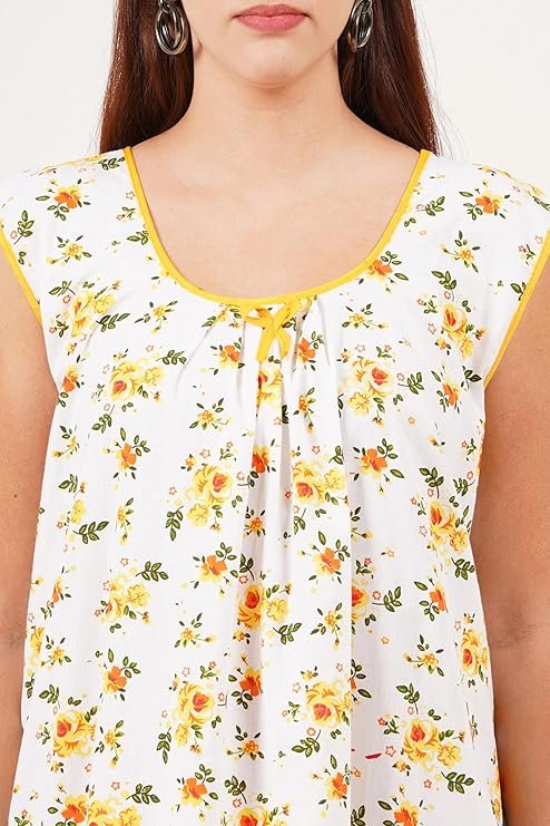 Breezly Women Pure Cotton Maxi 's Nightdress Nighty Yellow, free size - Image 3