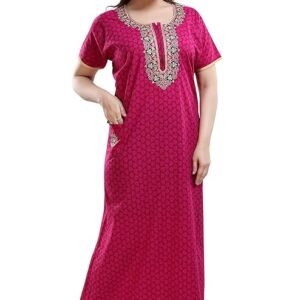 TRUNDZ Women's Cotton Embroidered Maxi Night Gown (2193-2196_Pink)