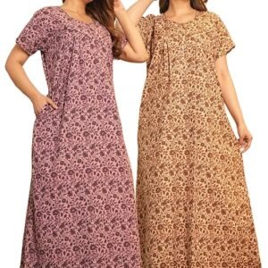 G4Girl Women's Regular Nighty Rajasthani Nighty Rajasthani Gown Jaipuri Nighty Jaipuri Gown Maxi Gown with Pocket - (Combo)